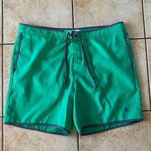 Original Penguin 6” Inseam Seafoam‎ Green w/Gray Trim Boardshorts, Sz 34
